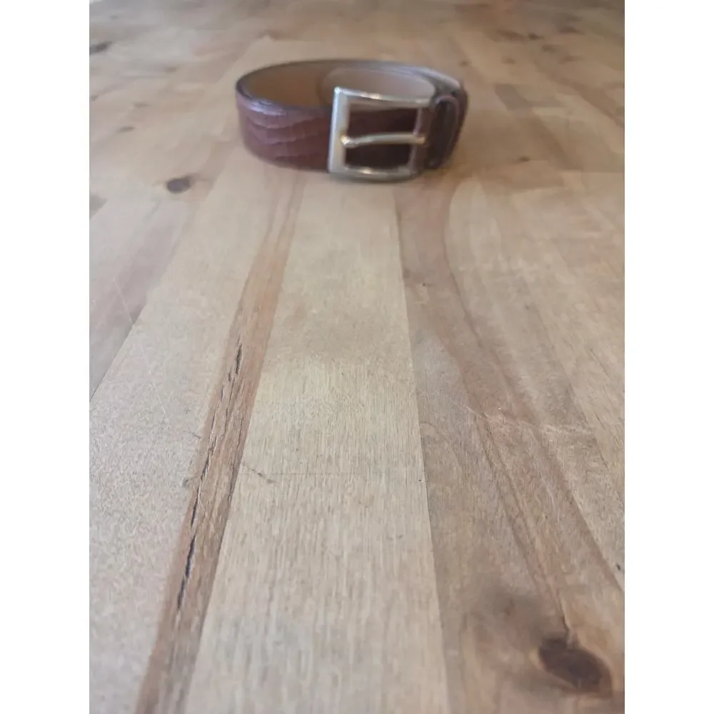 Talbots Genuine Leather Belt Size L Brown Crocodile Embossed Made In Italy